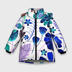 Куртка зимняя для девочки Графичная растительная композиция, цвет: 3D-светло-серый