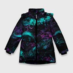 Куртка зимняя для девочки Неоновые Коралы, цвет: 3D-черный