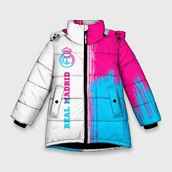 Куртка зимняя для девочки Real Madrid neon gradient style: по-вертикали, цвет: 3D-черный