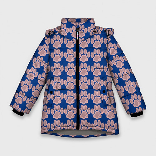 Зимняя куртка для девочки След собаки на синем фоне / 3D-Светло-серый – фото 1