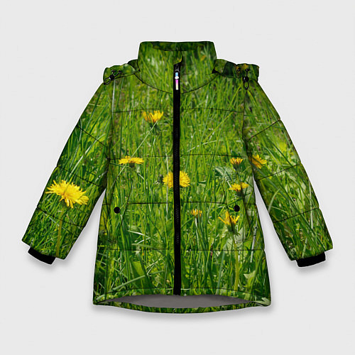 Зимняя куртка для девочки Солнечные одуванчики / 3D-Светло-серый – фото 1