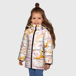 Куртка зимняя для девочки Розовый мрамор с оранжевыми прожилками, цвет: 3D-красный — фото 2