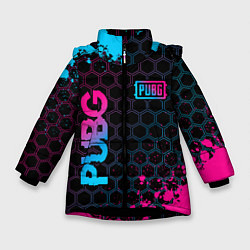 Куртка зимняя для девочки PUBG - neon gradient: надпись, символ, цвет: 3D-черный