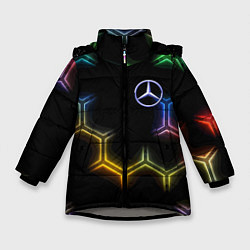 Куртка зимняя для девочки Mercedes - neon pattern, цвет: 3D-светло-серый