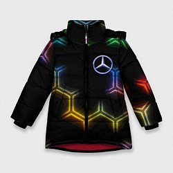Куртка зимняя для девочки Mercedes - neon pattern, цвет: 3D-красный