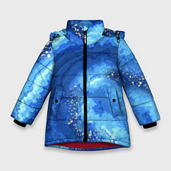 Куртка зимняя для девочки Расплескалась синева абстракция, цвет: 3D-красный