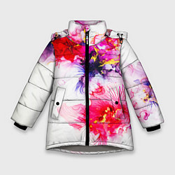 Куртка зимняя для девочки Акварельные цветы и золото, цвет: 3D-светло-серый