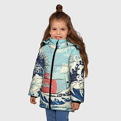 Куртка зимняя для девочки Морской пейзаж с большими волнами на закате, цвет: 3D-красный — фото 2