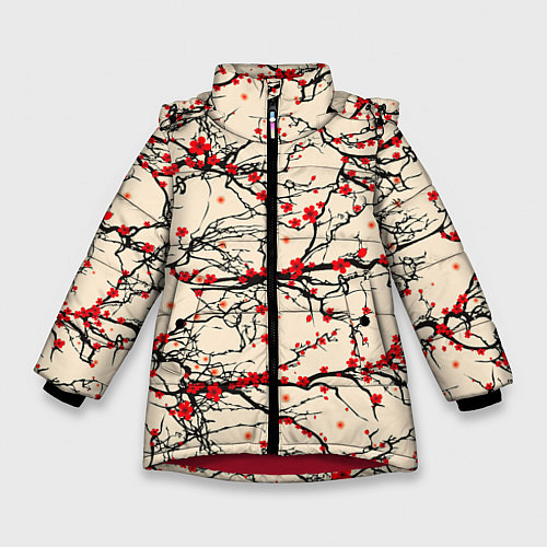 Зимняя куртка для девочки Sakura flowers / 3D-Красный – фото 1