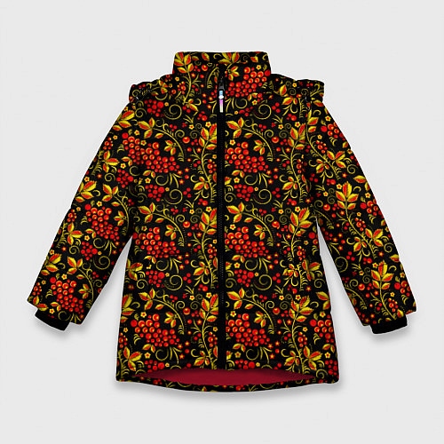 Зимняя куртка для девочки Хохлома - красная рябина / 3D-Красный – фото 1