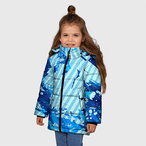 Зимняя куртка для девочки Синие линии / 3D-Светло-серый – фото 3