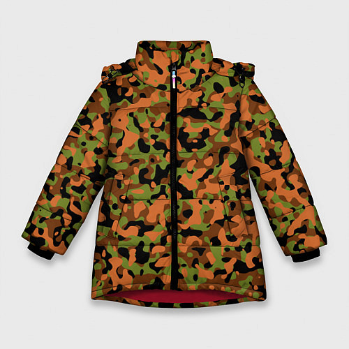 Зимняя куртка для девочки Камуфляж осенний лес мелкий / 3D-Красный – фото 1