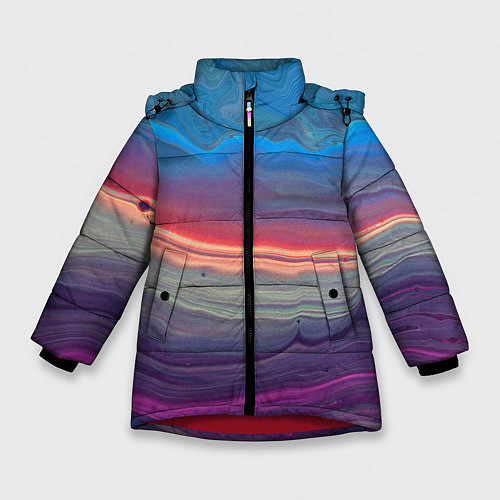 Зимняя куртка для девочки Цветной переливающийся абстрактный песок / 3D-Красный – фото 1