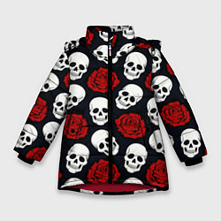 Куртка зимняя для девочки Весёлые черепки и розы, цвет: 3D-красный