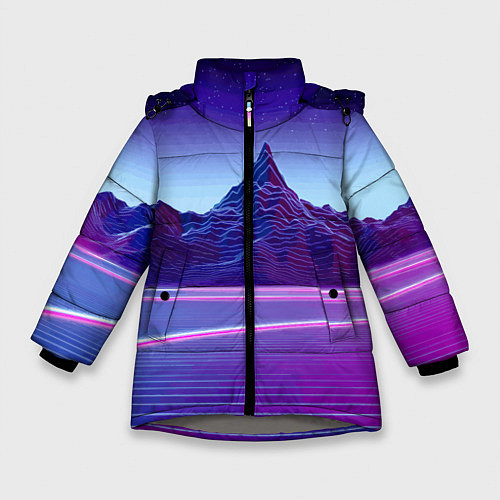 Зимняя куртка для девочки Neon mountains - Vaporwave / 3D-Светло-серый – фото 1