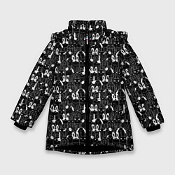 Куртка зимняя для девочки Кролики черно-белые, цвет: 3D-черный