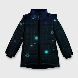Куртка зимняя для девочки Неоновый дождик из снежинок, цвет: 3D-черный