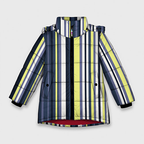 Зимняя куртка для девочки Абстрактные разноцветные линии / 3D-Красный – фото 1