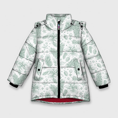 Зимняя куртка для девочки Шишки и веточки - Новый год / 3D-Красный – фото 1