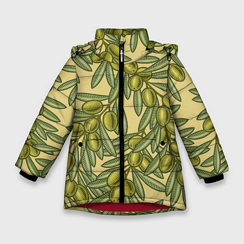 Зимняя куртка для девочки Винтажные ветви оливок / 3D-Красный – фото 1