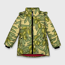 Куртка зимняя для девочки Винтажные ветви оливок, цвет: 3D-красный