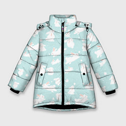 Куртка зимняя для девочки Паттерн из белых зайчиков, цвет: 3D-черный
