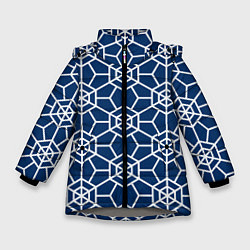Куртка зимняя для девочки Синий узорчатый паттерн, цвет: 3D-светло-серый