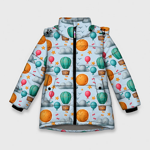 Зимняя куртка для девочки Воздушные шары и луна / 3D-Светло-серый – фото 1