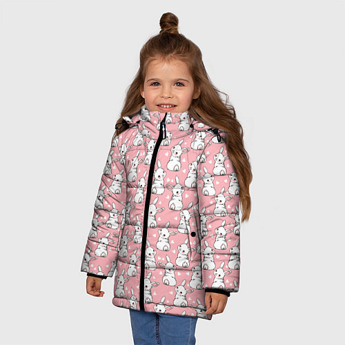 Зимняя куртка для девочки Зайчики паттерн / 3D-Светло-серый – фото 3