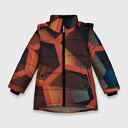 Куртка зимняя для девочки Абстрактные шестигранные фигуры, цвет: 3D-светло-серый