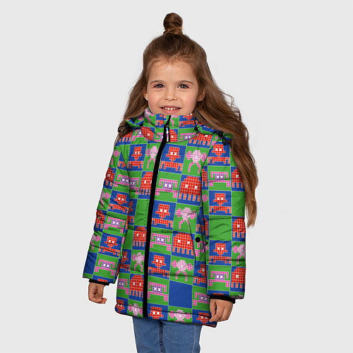 Зимняя куртка для девочки Пиксельный рисунок поп арт / 3D-Светло-серый – фото 3