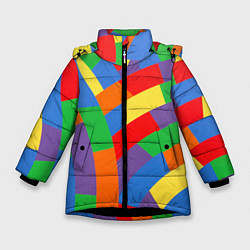 Куртка зимняя для девочки Разноцветные текстуры и паттерны, цвет: 3D-черный