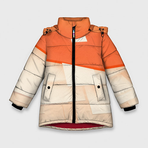 Зимняя куртка для девочки Абстрактные геометрические оранжевые и светлые фиг / 3D-Красный – фото 1