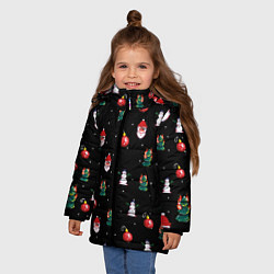 Куртка зимняя для девочки Новогодний узор с крутым дедом, цвет: 3D-светло-серый — фото 2