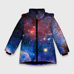 Куртка зимняя для девочки Ошеломительный бескрайний космос, цвет: 3D-черный