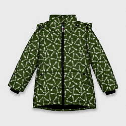 Куртка зимняя для девочки Милитари Скелет рыбный, цвет: 3D-черный