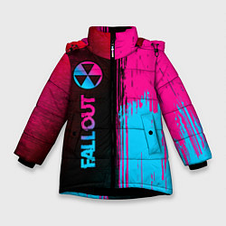 Куртка зимняя для девочки Fallout - neon gradient: по-вертикали, цвет: 3D-черный