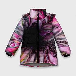 Куртка зимняя для девочки Розовые краски и волны, цвет: 3D-светло-серый