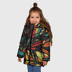 Куртка зимняя для девочки Абстракция в разноцветных линиях, цвет: 3D-черный — фото 2