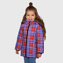 Куртка зимняя для девочки Ткань Шотландка красно-синяя, цвет: 3D-черный — фото 2