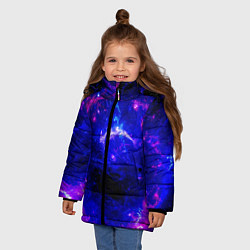 Куртка зимняя для девочки Неоновый космос со звездами, цвет: 3D-светло-серый — фото 2