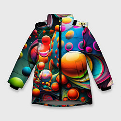 Куртка зимняя для девочки Абстрактные космические шары, цвет: 3D-светло-серый