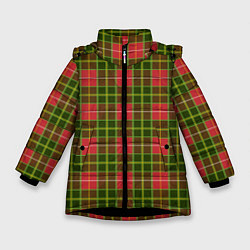 Куртка зимняя для девочки Ткань Шотландка красно-зелёная, цвет: 3D-черный
