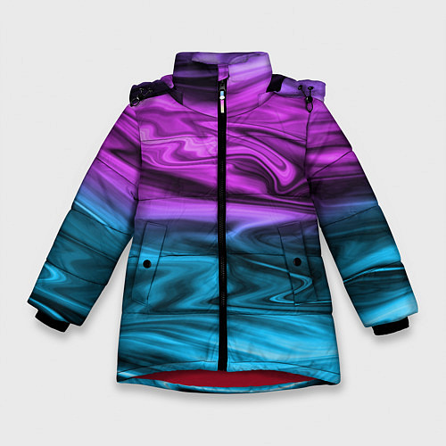 Зимняя куртка для девочки Синий с фиолетовым размытый абстрактный узор / 3D-Красный – фото 1