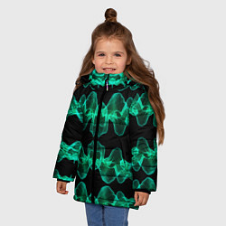 Куртка зимняя для девочки Зелёные абстрактные полосы фракталов, цвет: 3D-черный — фото 2