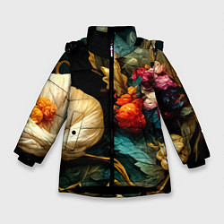 Зимняя куртка для девочки Винтажные цветы акварелью