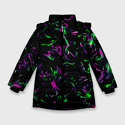 Куртка зимняя для девочки Токсичные кляксы, цвет: 3D-черный