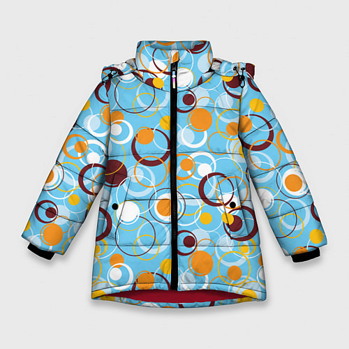 Зимняя куртка для девочки Круги и оружности разноцветные / 3D-Красный – фото 1