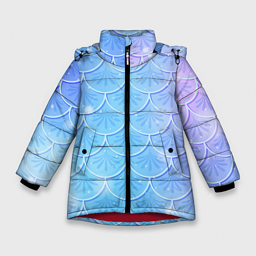 Зимняя куртка для девочки Голубая чешуя русалки - паттерн / 3D-Красный – фото 1