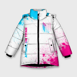 Куртка зимняя для девочки Attack on Titan neon gradient style: надпись, симв, цвет: 3D-черный